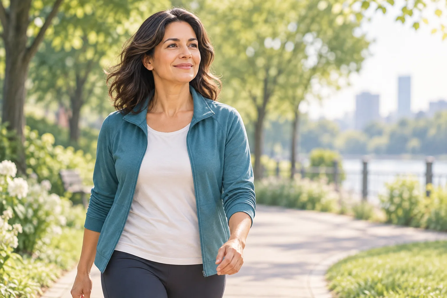 Женщина гуляет на свежем воздухе